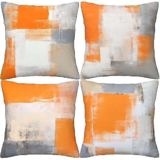 HOSTECCO Orange and Grey Throw Pillow Covers 18x18 inch Set of 4 Orange Abstract Art Pillow Cases Contemporary Square Decorative Cushion Covers for Orange 1