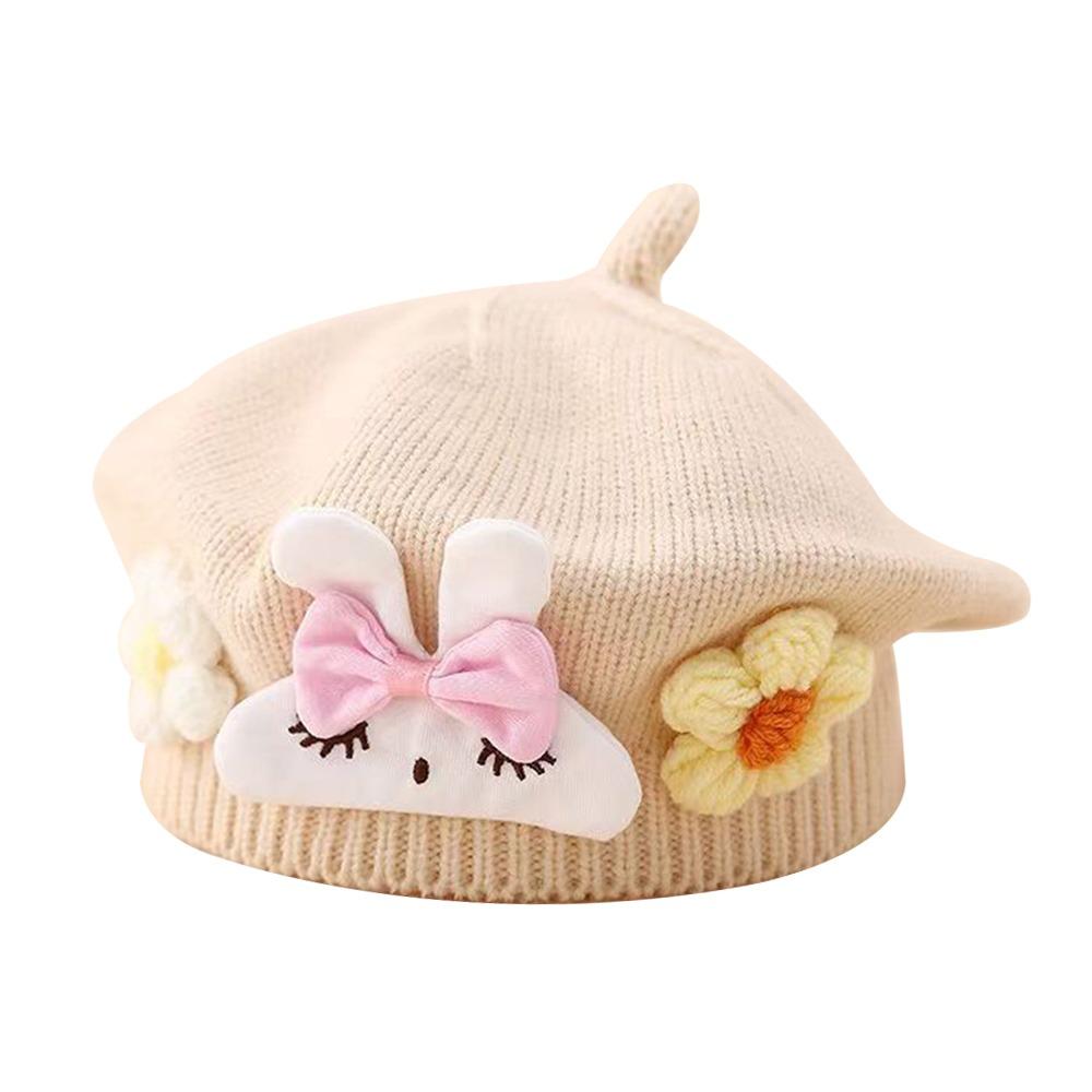 Flower Baby Beret Hat Soft Artist Painter Caps Cute Knitted Hat  Infant Girls