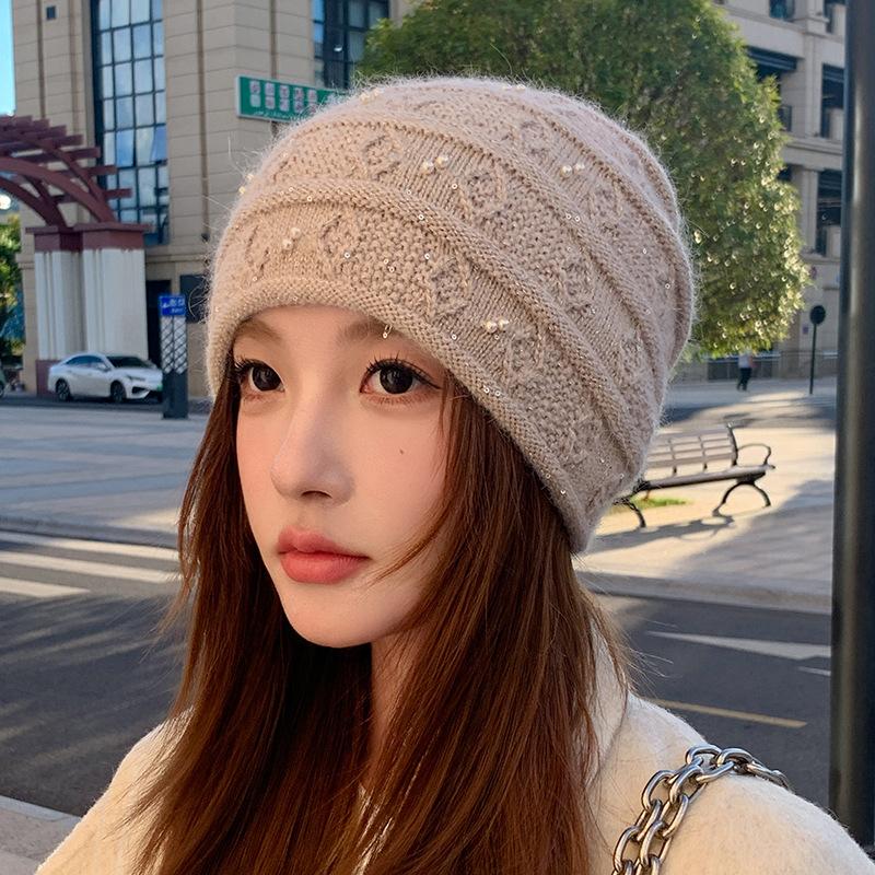 Rabbit Fur Wool Hat Women's Autumn and Winter New Loose Warm Ear Protection Pullover Hat Knitted Hat