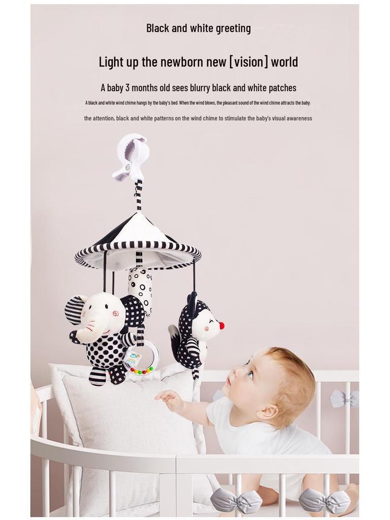 Happy Monkey Black & White Newborn Crib Mobile: Rotatable Wind Chime & Stroller Hanging Toy