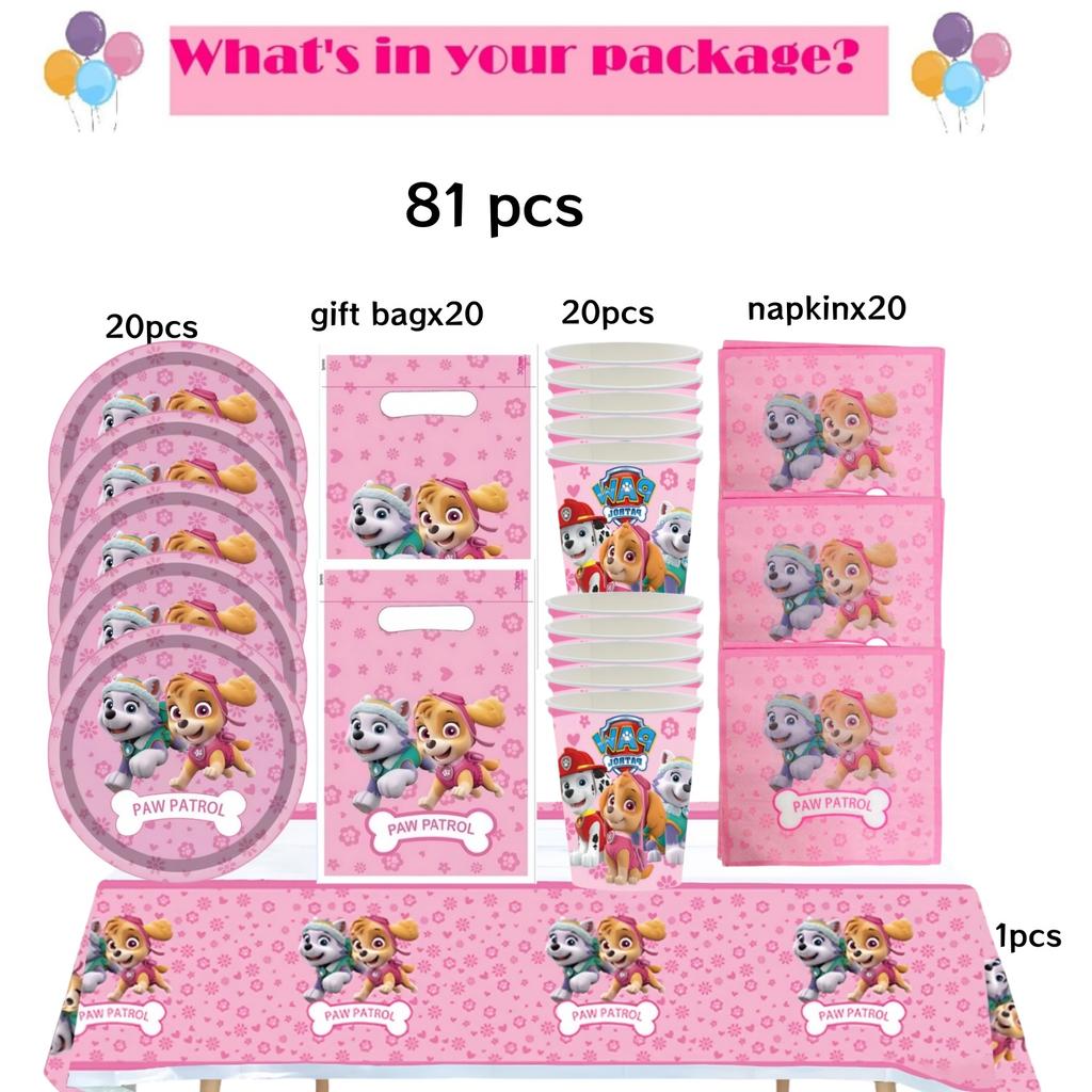 Roze Paw Patrol Verjaardagsfeest Decoratie Skye Wegwerp Servies Tafelkleed Bord Folie Ballonnen Babyborrel Meisjes Feestartikelen