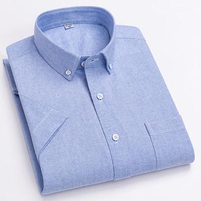 Cămașă de vară pentru bărbați, din bumbac Oxford, cu mânecă scurtă, stil business casual, în carouri, cu dungi