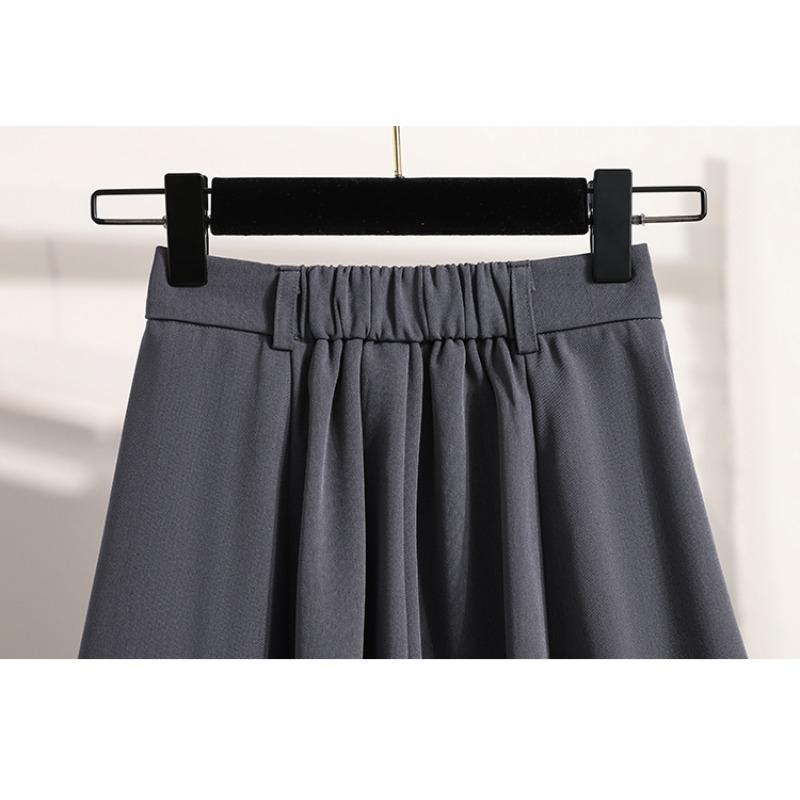 Spring Summer Women Plus Size New Skirts Vintage Elastic Solid Loose Pleated Skirts High Waist