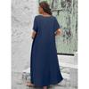 Plus Size Women V Neck Short Sleeve Loose A Line Long Dress With Pockets