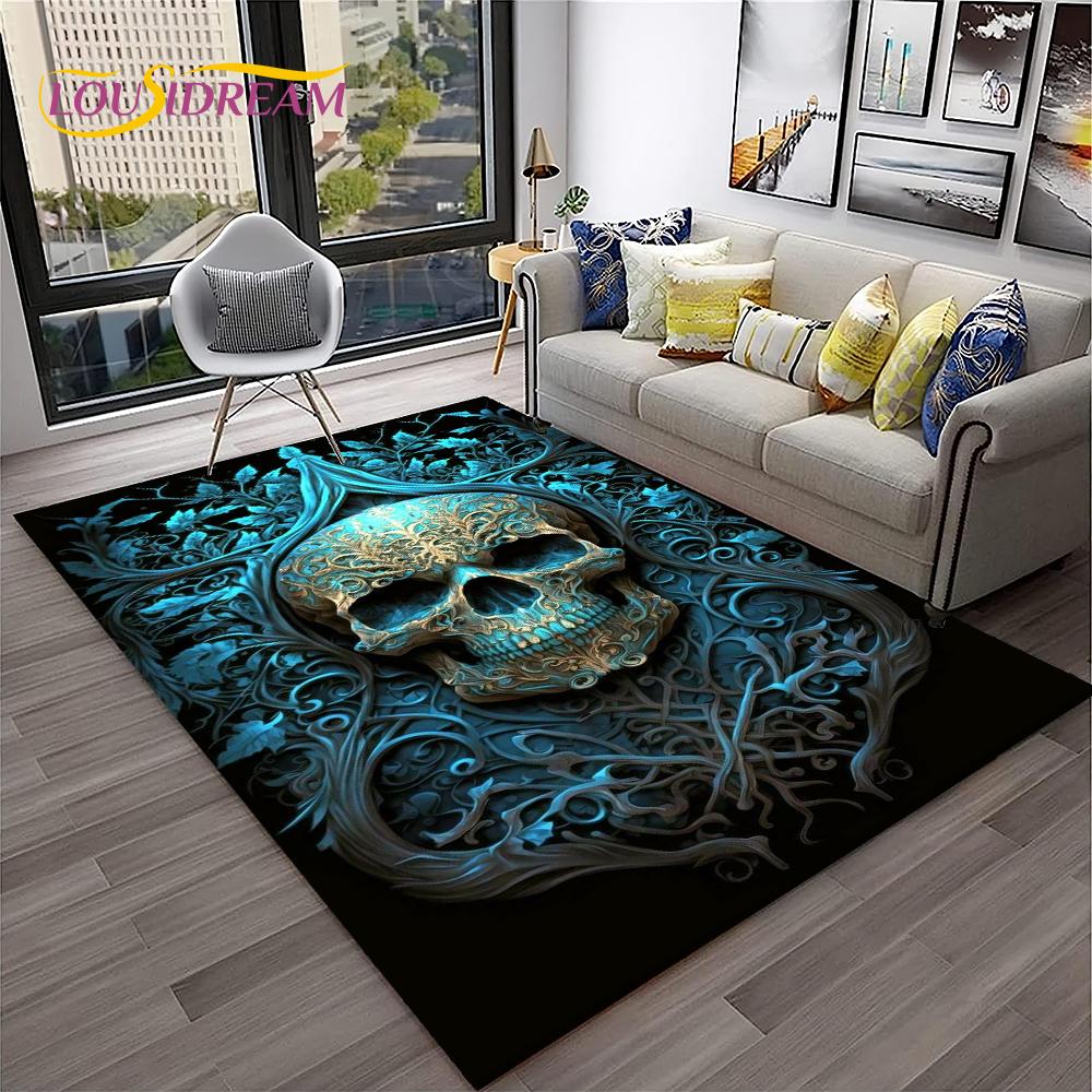 Dywan 3D Gotycki Horror Czaszka do Domu Salon Sypialnia Sofa Pokój Gier Dekoracja Wycieraczka, Dywanik do Zabawy dla Dzieci Antypoślizgowa Mata Podłogowa