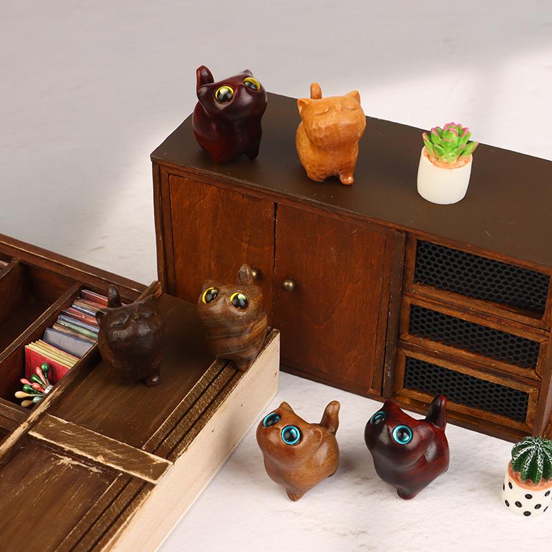 Büyüleyici Ahşap Yavru Kedi Figürini - Ev İçin El Yapımı Kedi Dekoru, Mükemmel Hediye Fikri Kedi Figürini Kedi Aksesuarları