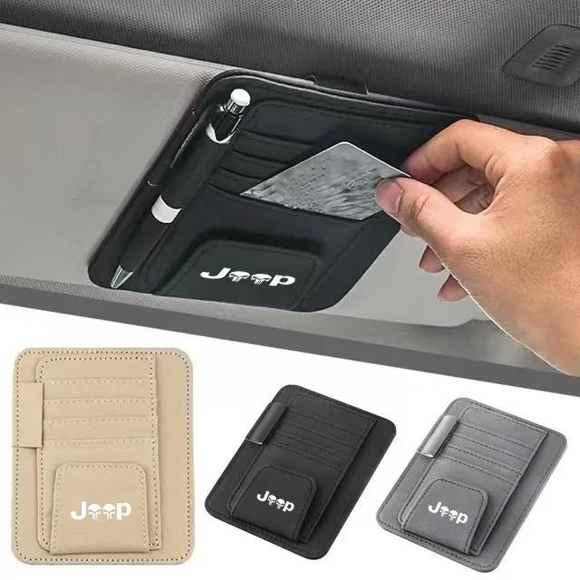 Premium Leather Jeep Car Sun Visor Organizer Card Pen Holder for Renegade Wrangler JK Grand Cherokee Auto Interior Accessories