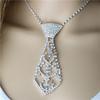 Luxury Rhinestone Tie Shape Pendant Necklace, Sparkling CZ Hollow Choker, Elegant Bridal Wedding Party Jewelry for Women