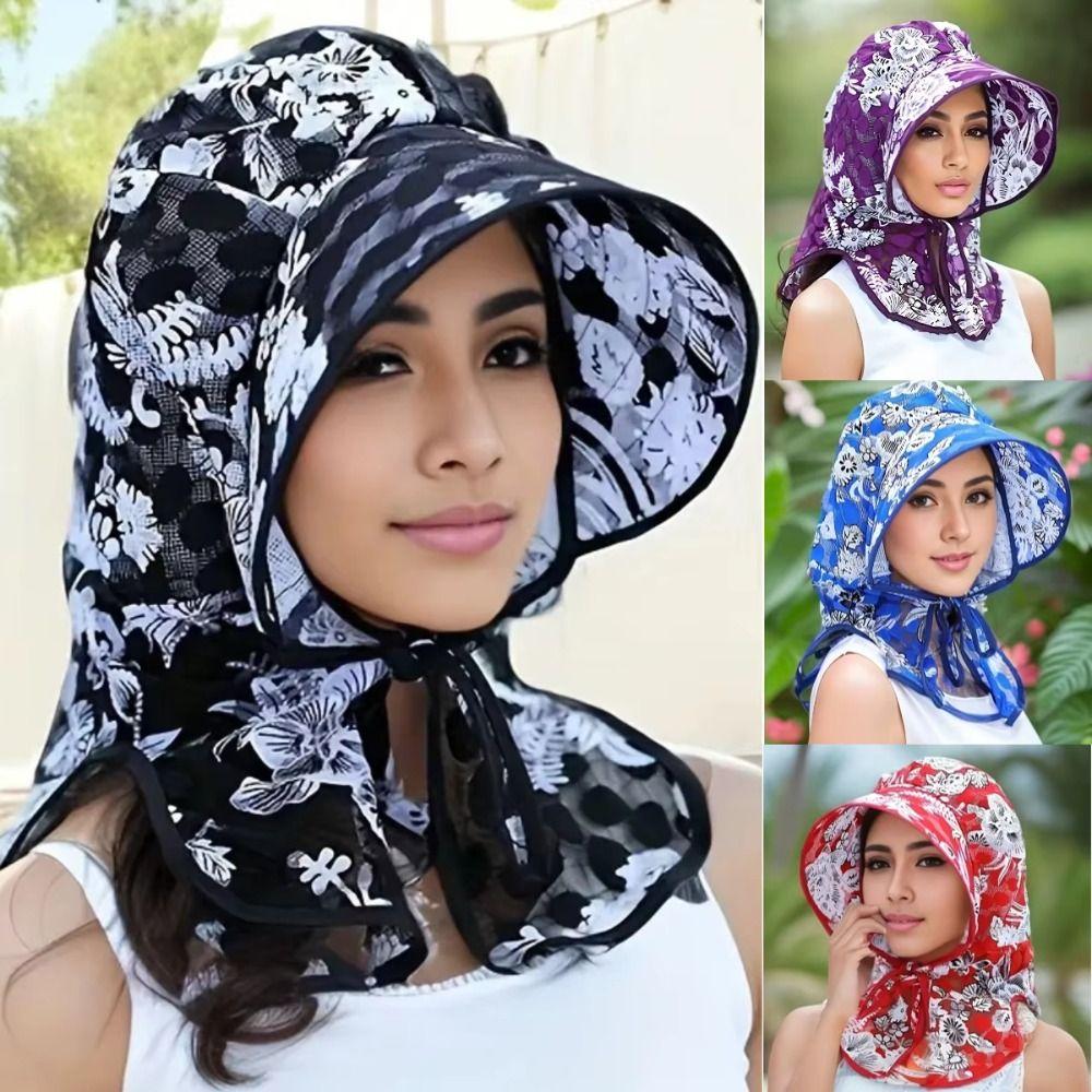 Sunscreen Women Sun Hat Neck Guard Print Floral Sunscreen Hat Breathable Picking Tea Hat Riding