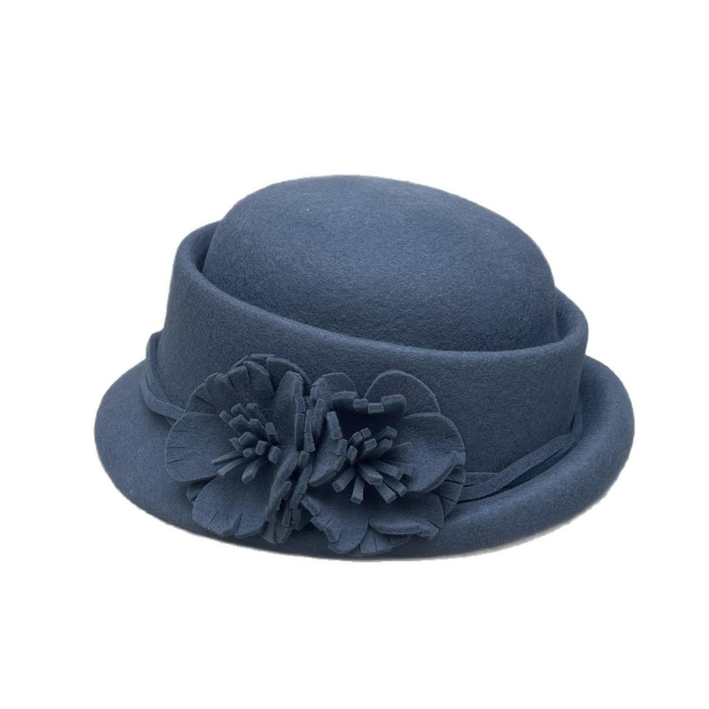 Elegant Three-Dimensional Flower Socialite Australian Hair Curled Top Hat Women'S Wool Beret Autumn And Winter Face Small Bucket Hat