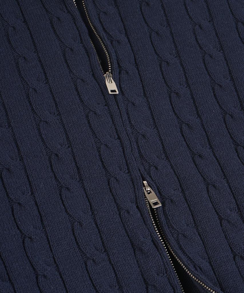 BIRBANTE Washable Cotton Cable Two-Way Knit Zip-Up - Dark Navy