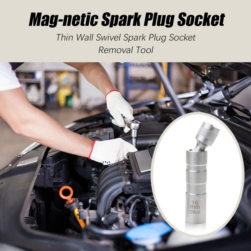 Car Spark Plug Socket Set Extended Universal Joint Magenetic Wrench Removal Tool 3/8" Drive CR-V 12-Point 16mm