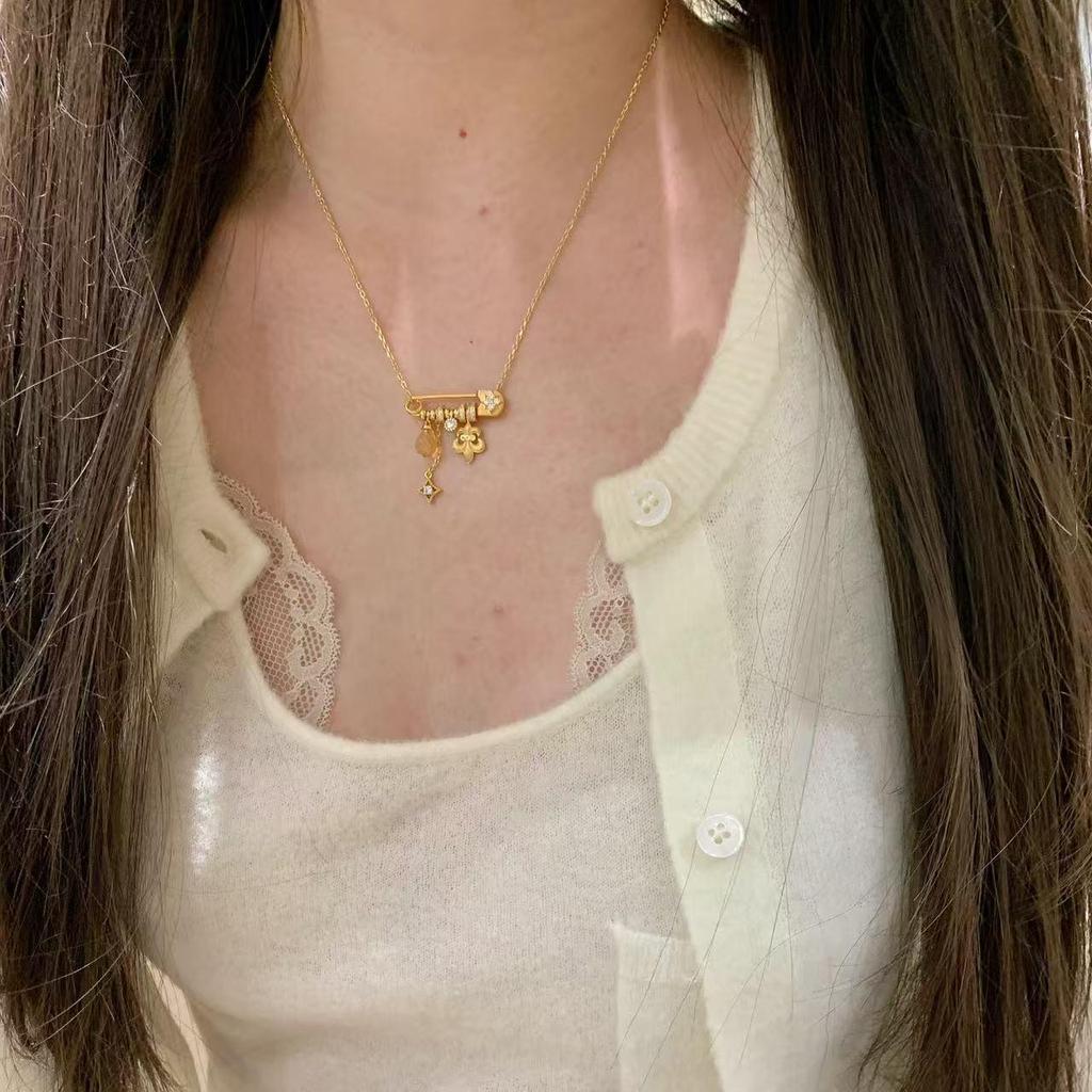 Vintage S925 Sterling Silver Starburst Iris Brooch Necklace - Women's Luxury Choker Clavicle Chain