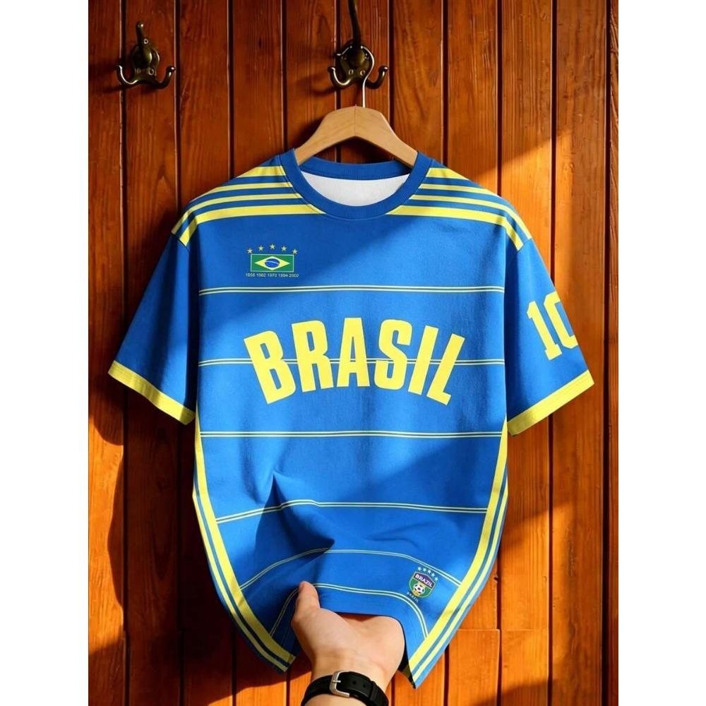 Brasile Rio De Janeiro Maglietta da Calcio Gialla Verde Stampa Classica Brasile Leggera Comoda Casual Streetwear Regalo per i Fan