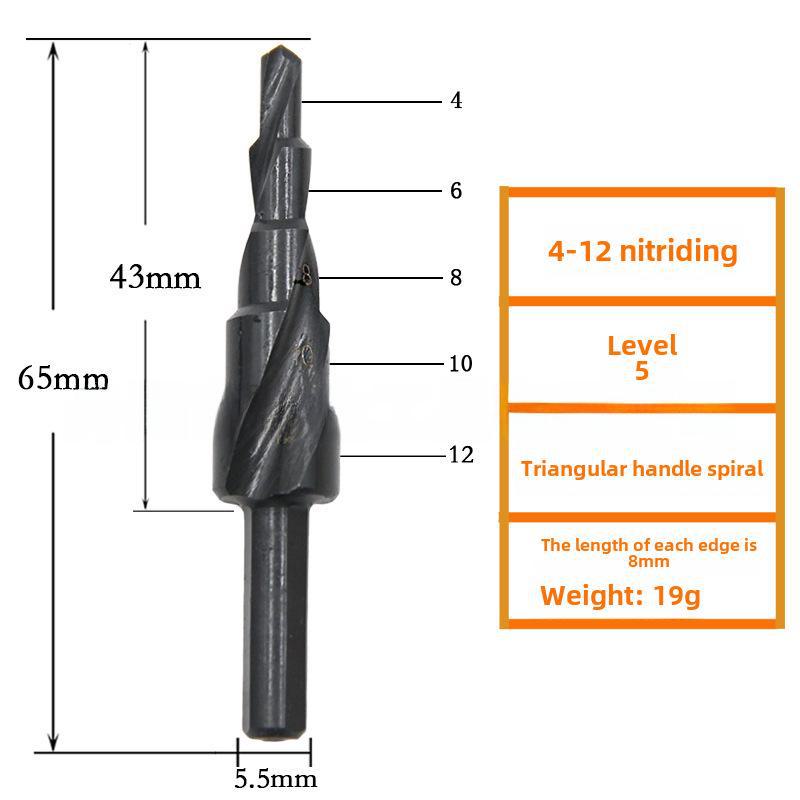 3-Piece Titanium-Coated Spiral Groove Step Drill Set with Triangular Handle