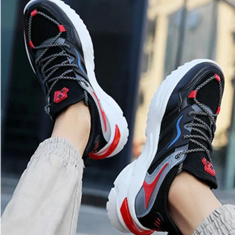 Men's Sneakers Autumn 2024 New Breathable Non Slip Lace Up Casual Round Thick Sole Comfort Running Shoes Zapatillas De Hombre