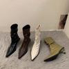French temperament high-heeled thin short boots women's shoes 2025 new brown autumn and winter pointed stiletto boots small naked boots