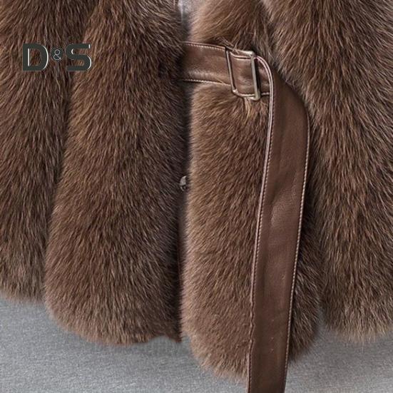 Women Winter Vest Coat Thick Fluffy Faux Fur Cozy Solid Color Sleeveless Button Closure Belt Decor Solid Color Windproof Faux Leather Patchwork Warm