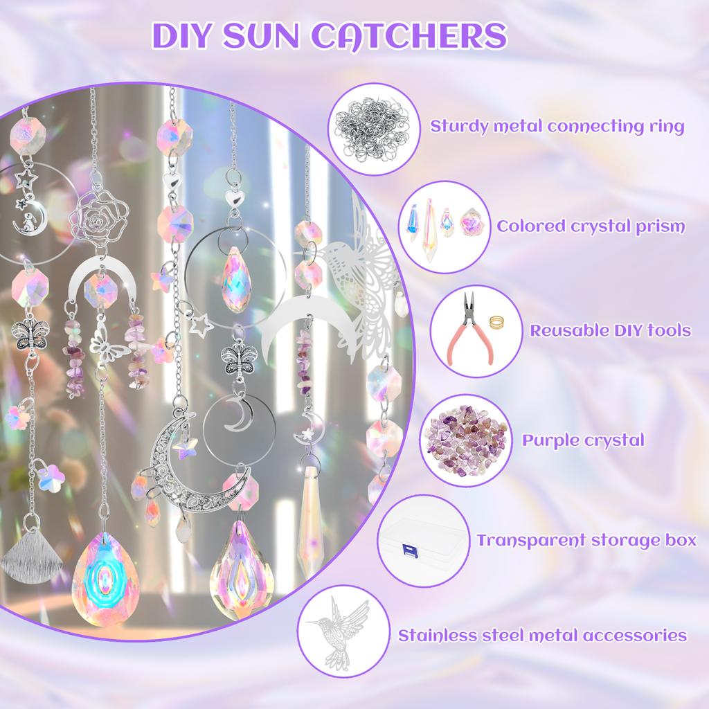 Hanging Crystal Pendant Garden DIY Suncatcher Kits Wind Chimes Rainbow Prism Crystal Chain Home Decorations Garden Sunny Catcher