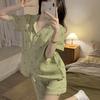 Summer Girl Sleepwear Set With Doll Collar And Floral Print Made Of Milk Silk For Cozy Home And Sleep Comfort