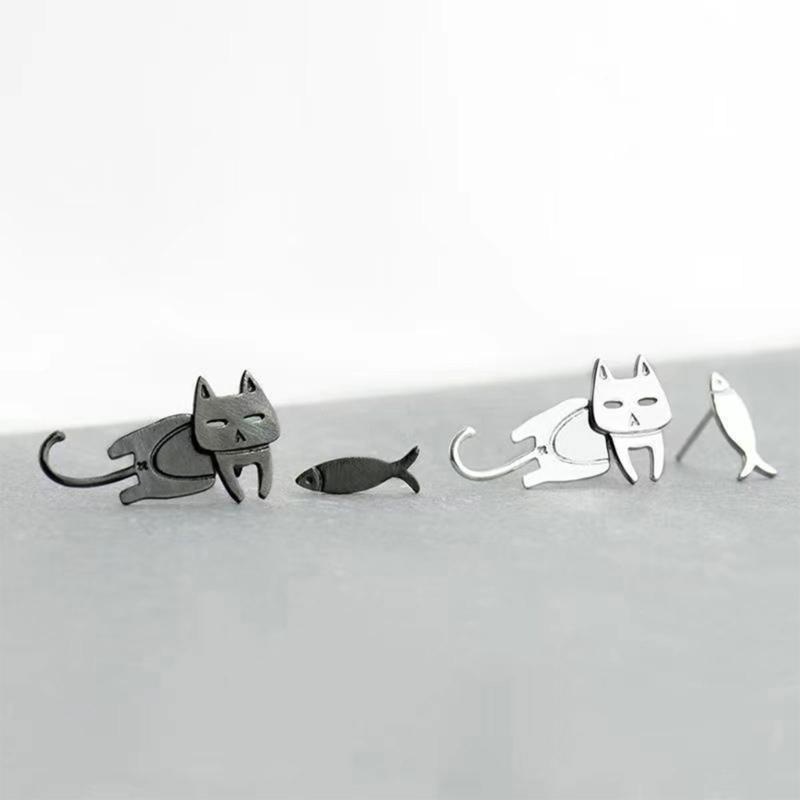 Asymmetrische Katze Fisch Ohrstecker Temperament Piercing Ohrringe Mode Party Schmuck Kleine Ohrstecker Weihnachtsgeschenk