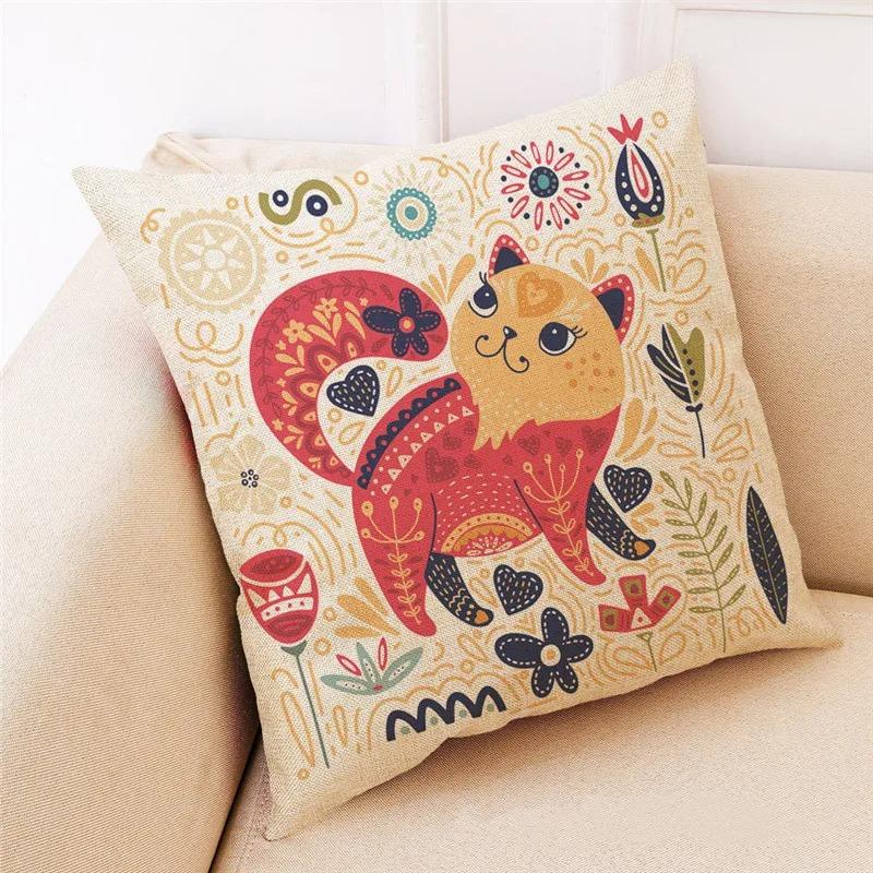 Nordic Style Peacock Cat Puppy Oil Painting Print Pillowcase 45x45 Cm Living Room Sofa Cushion Cover Bedroom Home Decoration