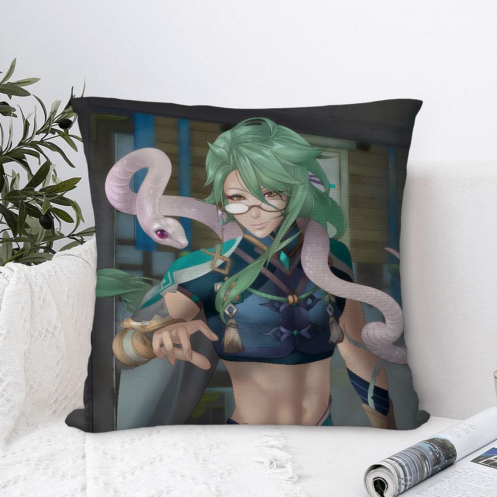 Genshin Impact Baizhu Pillow Case Sofa Decorative Home Double-Sided Print Plush Square Throw Pillow Covers Cushion Decor Cover