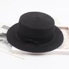 Korean Straw Hat - Retro Bow Flat Top Fedora for Spring & Summer Beach Days