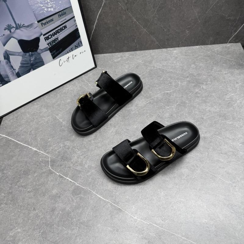 Retro gold buckle velvet cool slippers for women's outer wear summer new slippers for women's summer outer wear slippery versatile casual cool