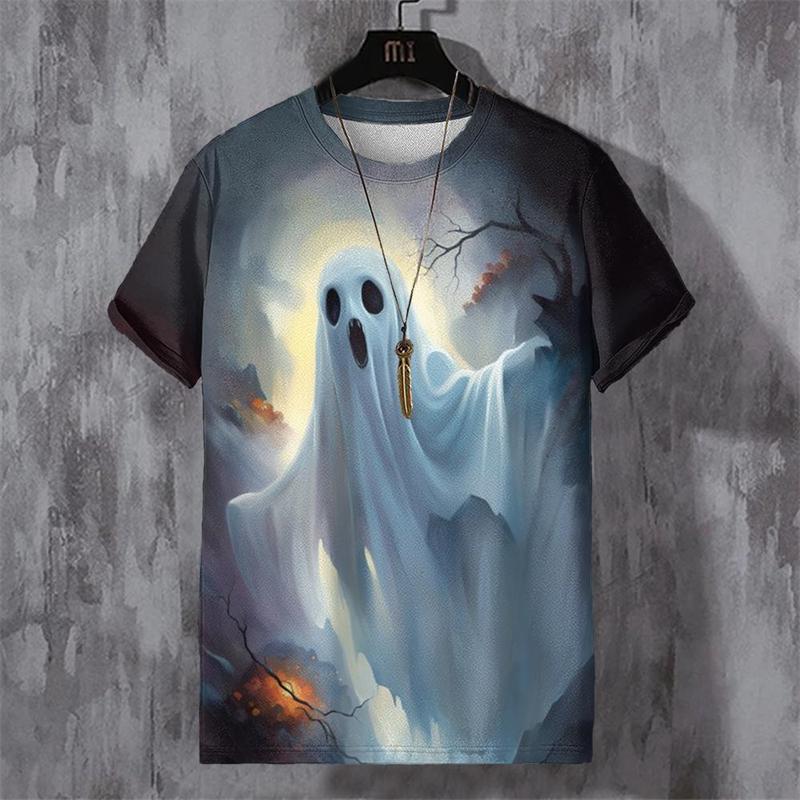 

Мужская футболка на Хэллоуин с 3D-принтом в виде призраков, повседневная футболка с круглым вырезом и короткими рукавами, оверсайз, Y2K, мужской топ 6XL