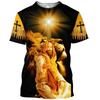 Löwe Jesus Muster T-Shirt Für Männer Retro Rundhals Kurze Ärmel Oberteile 3D Gedrucktes Christliches T-Shirt Sommer Locker T-Shirts