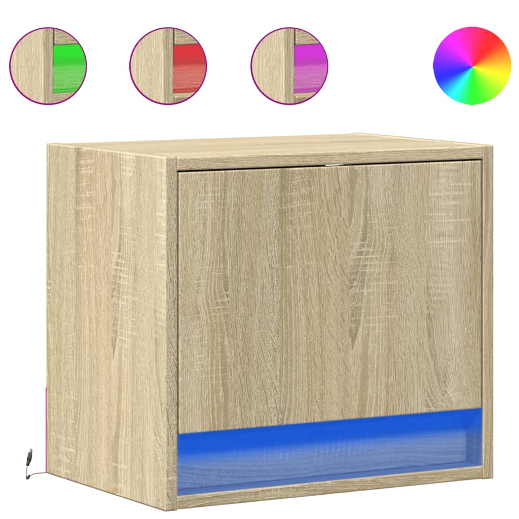 Wall Mounted Nightstands with LED Lights 2 pcs Sonoma Oak