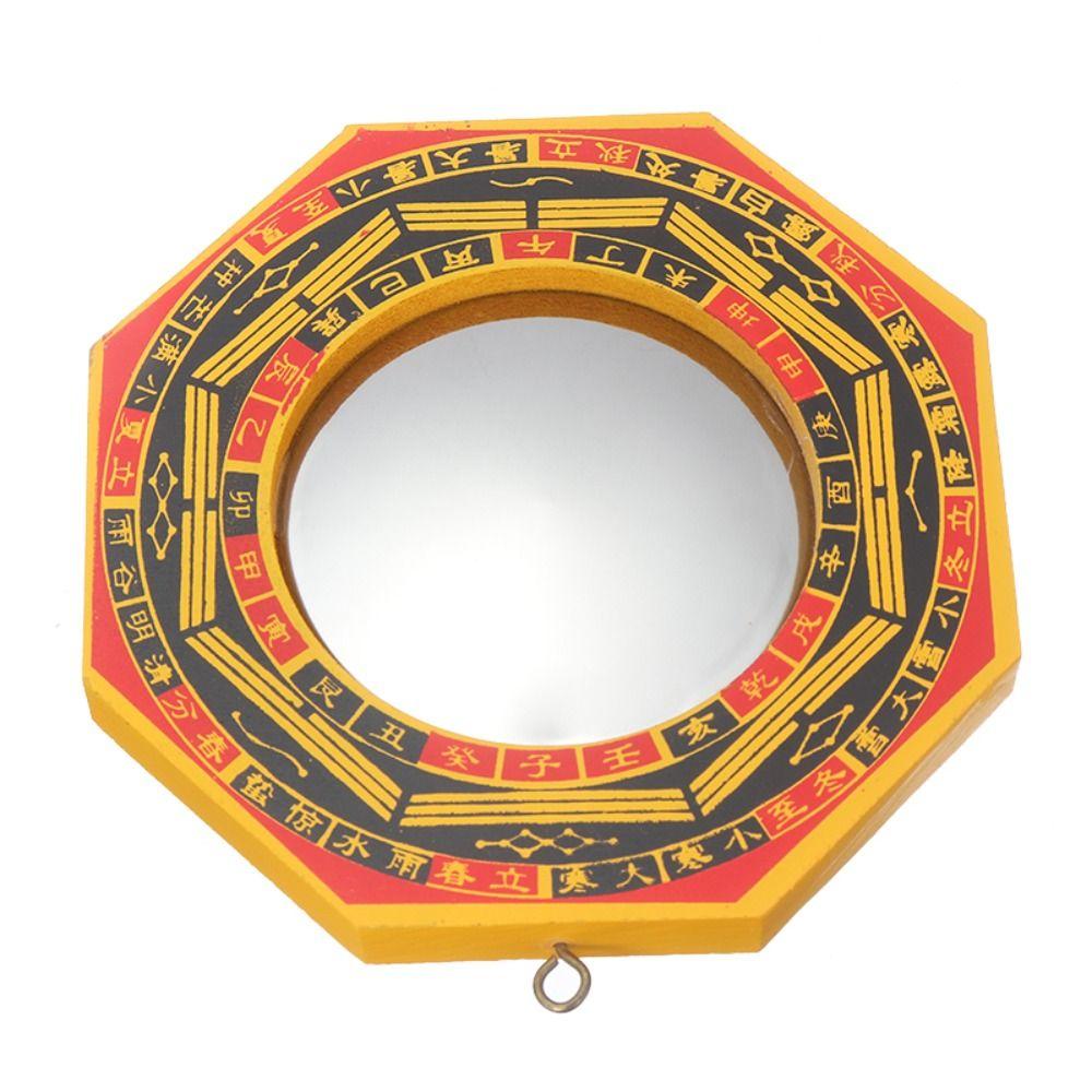 Edelstahl Spiegeloberfläche Bagua Feng Shui Spiegel Glücks Bagua Holzspiegel Geschäft Heimdekoration