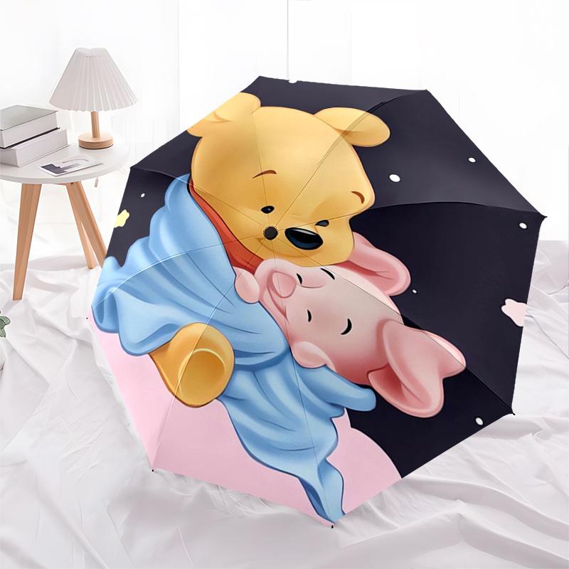 Pooh Piglet Automatic Opening and Closing Umbrella 8 Ribs Windproof Portable Folding Umbrella with Plastic Handle, Suitable for Casual and