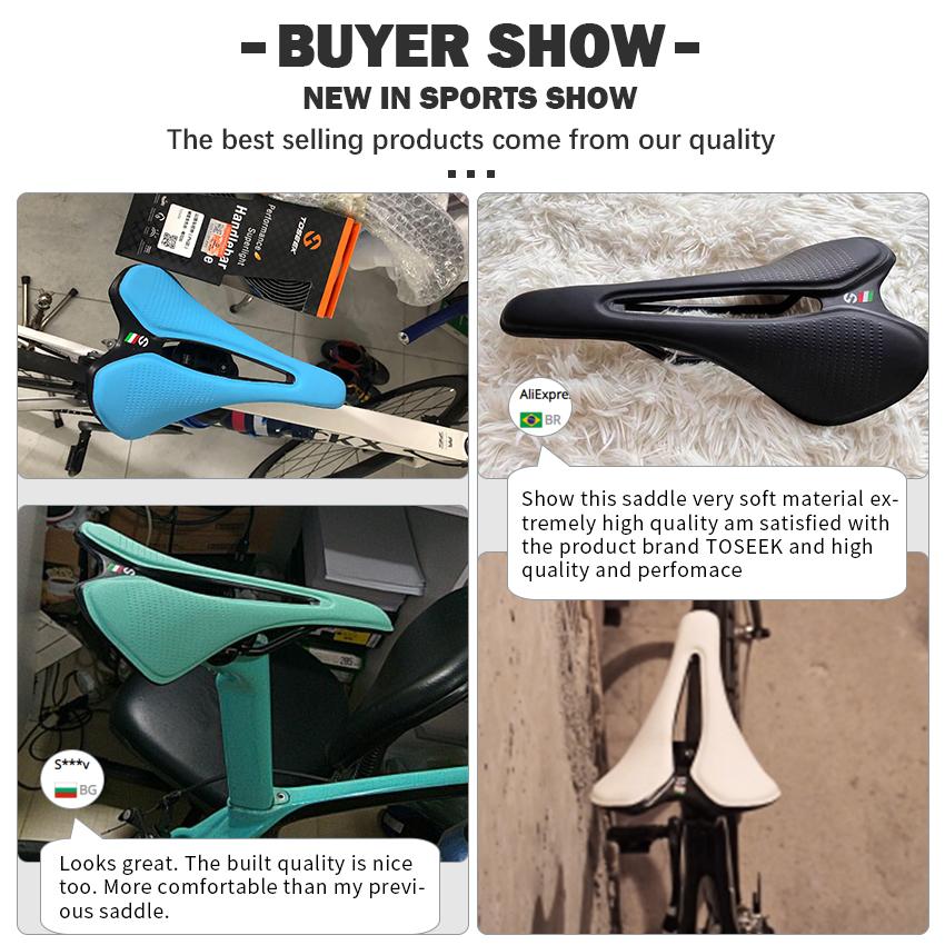 TOSEEK Bike Saddle Carbon Lightweight Women's Road Bike Saddle Seat Cushion with Ventilation Soft Leather EVA Comfortable Design
