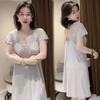 Women's Loose Ice Silk Summer Nightdress with Chest Pad