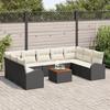 Ensemble de Canapé de Jardin 10 Pièces avec Coussins Noir Rattan Poly Acacia, Canapé de Jardin 2 Places avec Rangement 3356290