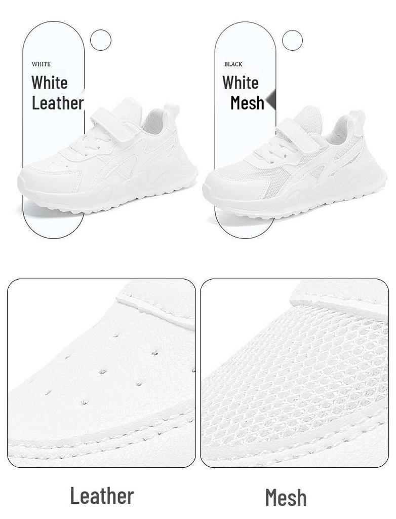 New Style Lightweight Kids' White Mesh Leather Sneakers - Unisex