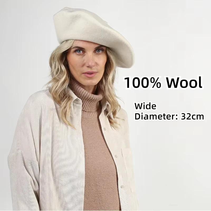 New Big Size L58-60cm Women Men 100% Wool Berets Autumn Winter Oversized 32cm Painter Beret Large Size Female Warm Walking Cap