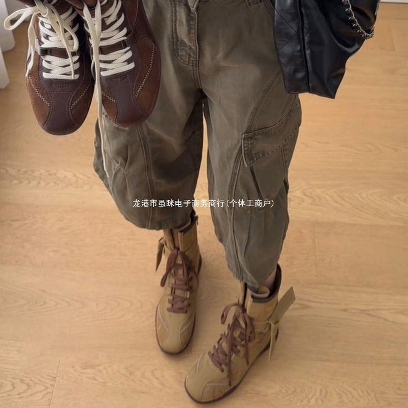 Retro Dexun Martin Boots Casual Sports Short Boots Early Autumn New Versatile Boxing Boots Round Head Medium Boots Western Boots Women