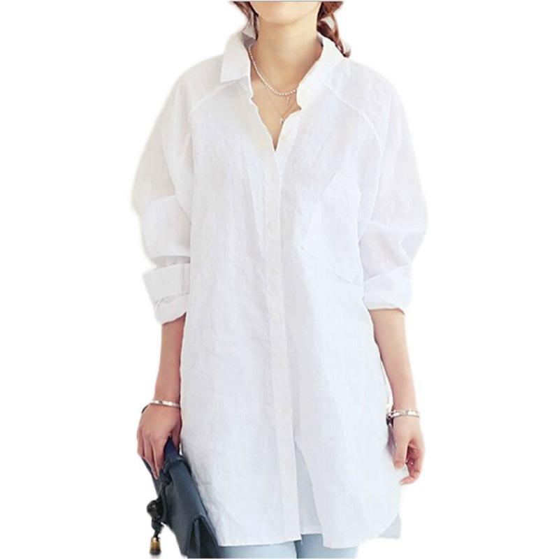 Spring and Summer Women's Shirt Loose Large Size Long Cotton and Hemp Texture Dress Shirt Style