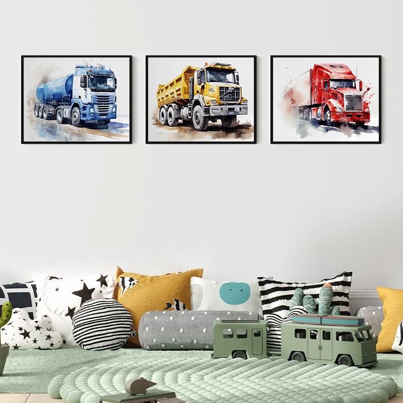 Watercolor Vehicle Car Semi Truck Anime Abstract Poster Canvas Painting Wall Art Pictures for Children's Room Home Decor