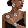 Exclusive geometric round open ring bracelet stud earrings collar set