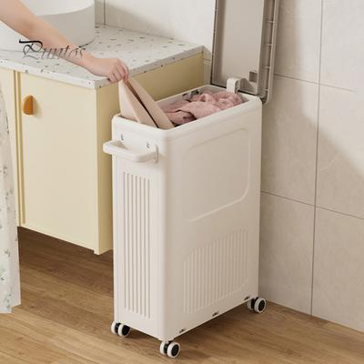 Pojízdný úložný koš s kolečky Design rukojeti Velká kapacita Snadná přeprava Volně stojící koš na prádlo s víkem