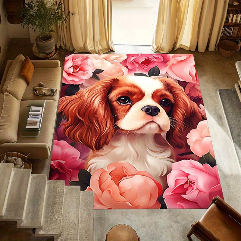 1pc Floral Canine Themed Rug for Home Decor, Non-slip Office Carpet, Chair mat, Outdoor Mat, Christmas and Halloween gifts-0731129