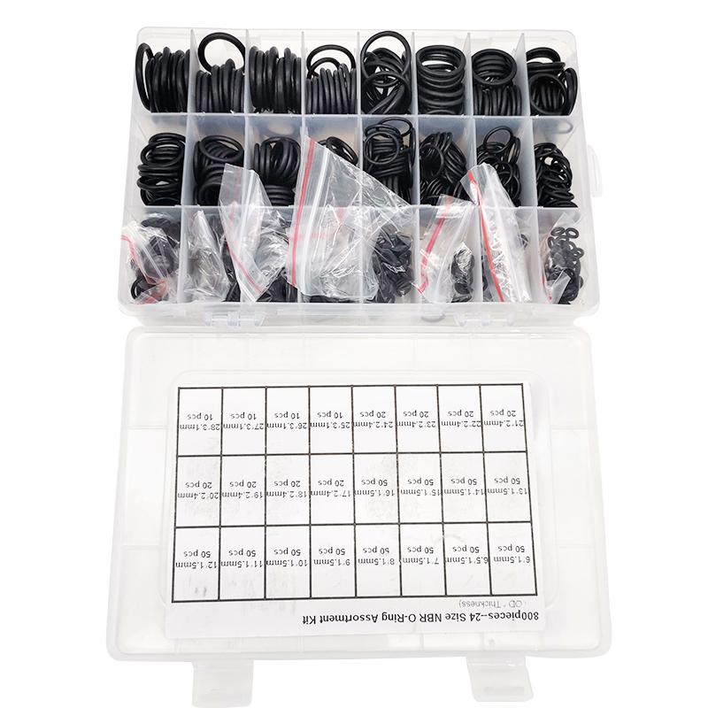 800Pcs Black Rubber O-Ring Assortment Set Gasket Seal Kit Washers 6-28mm 24 Size