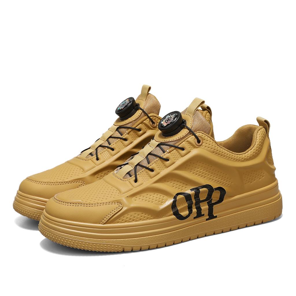 Rotary buckle men's shoes  new trend sports casual leather board shoes students thick soled small white tide shoes