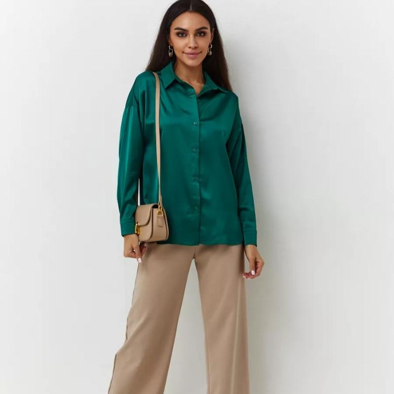 Frühlings- und Herbst Langarm Locker Damenhemden Einfache Mode Büro Damen Übergröße Damenblusen Lässige Oberteile Knopfleiste Revers Damenhemd 26016