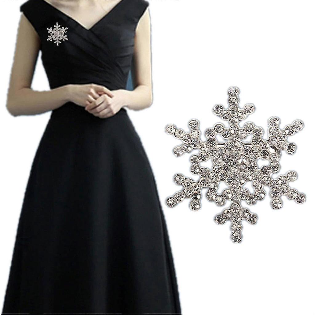 Crystal Snowflake Elegant Brooch Transparent Shiny Rhinestones Silver Flower Brooch Brooch