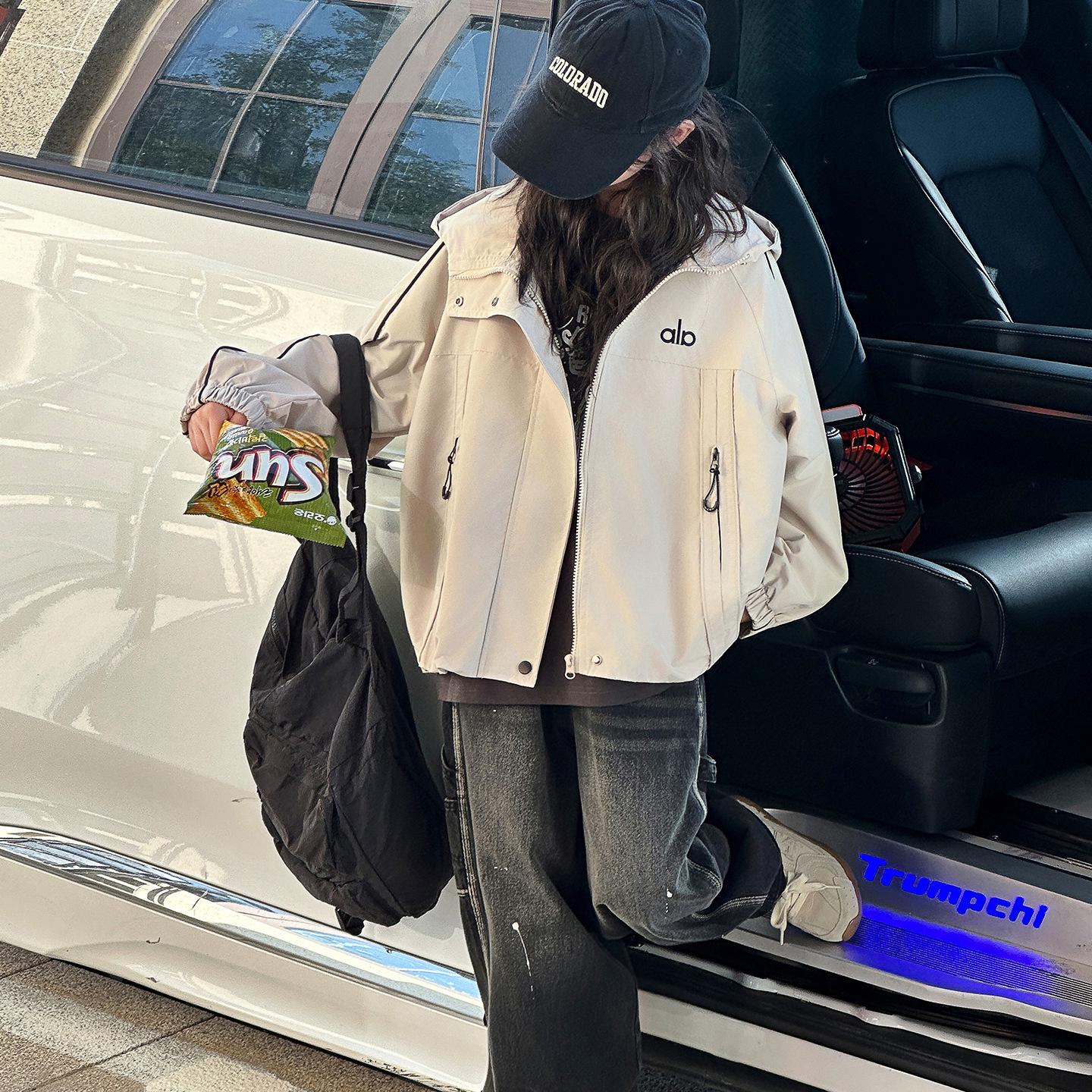 

Повседневная ветровка с капюшоном для девочек - Осень/Весна 2025 Спортивная куртка для старших детей 140 cm абрикосовый